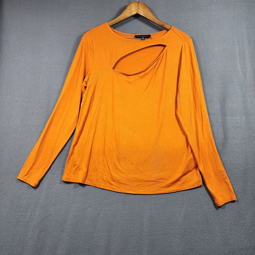 Eloquii Womens Top 14/16 Orange Long Sleeve Stretch Cut Out Blouse Halloween